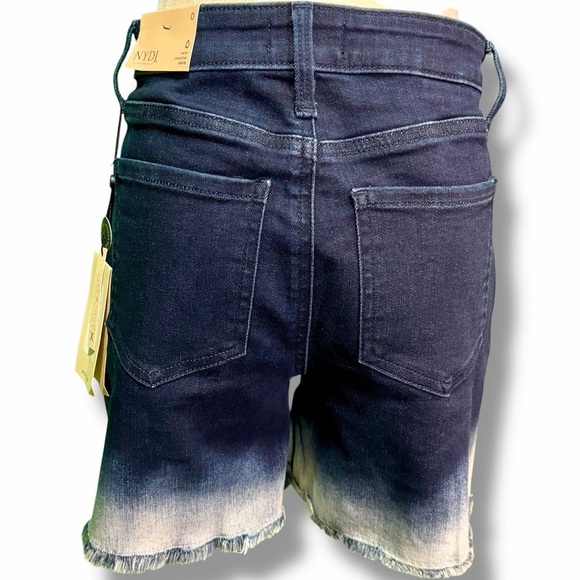 NWT NYDJ High-Rise Dip-Dyed Dark Wash Denim Shorts with Raw Hem Size 0 - Picture 9 of 13